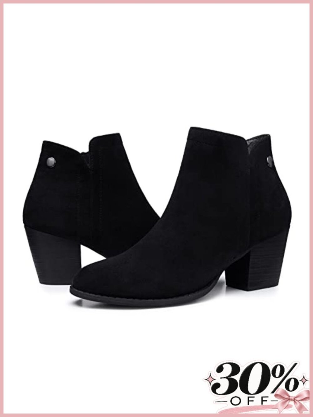 Women's Suede Ankle Boots Almond Toe Block Heel Booties